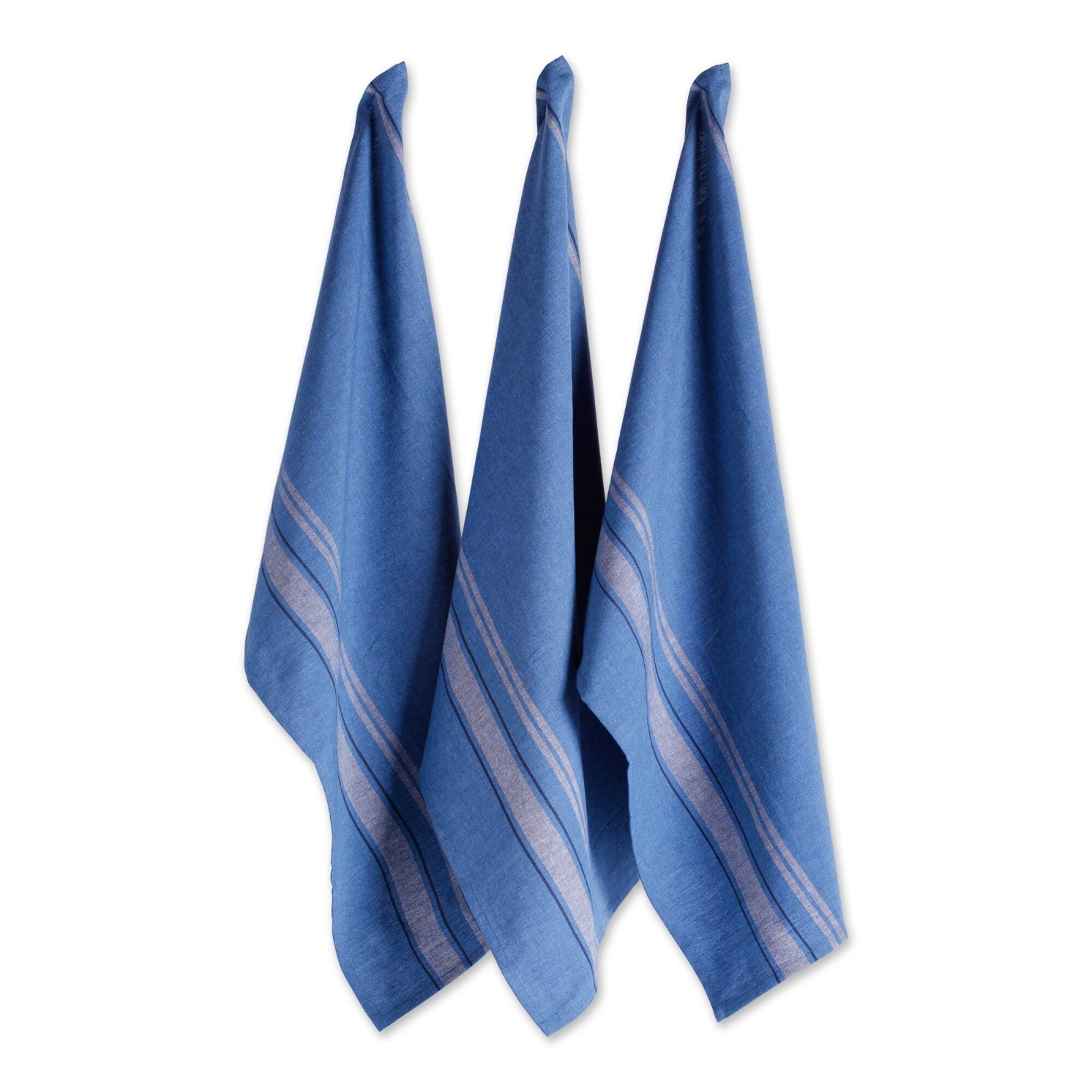 DII® Blue Chambray French Stripe Woven Dishtowel, 3ct.